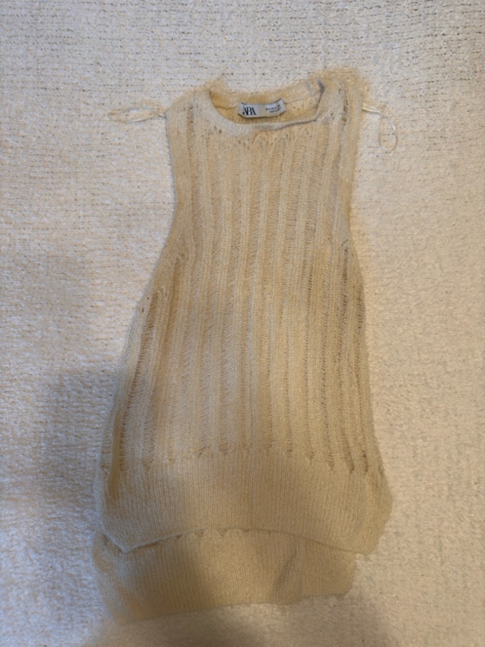 Zara Cream Ribbed Sleeveless Knit Top